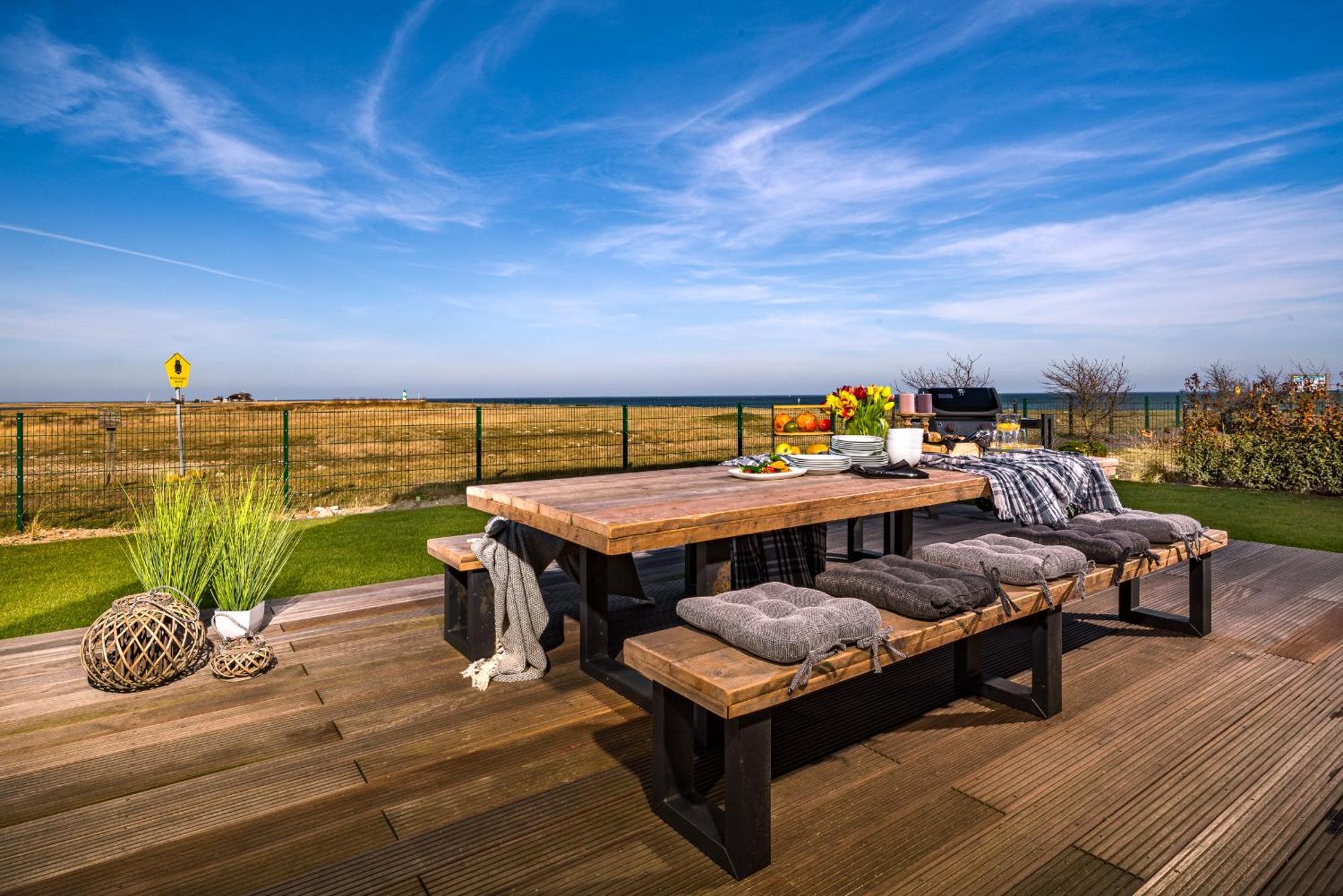 Villa King Erste Lage, Dachterrasse, Meerblick, Carport, Kamin, Sauna, Terrasse, Aussenrolllaeden 奥尔本尼兹 外观 照片