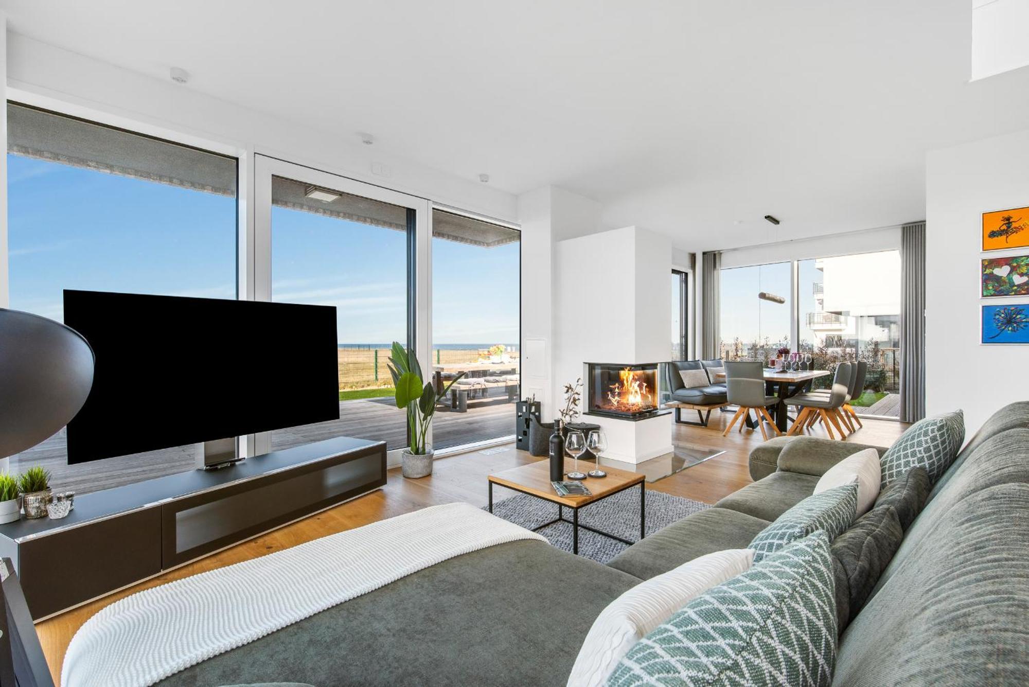 Villa King Erste Lage, Dachterrasse, Meerblick, Carport, Kamin, Sauna, Terrasse, Aussenrolllaeden 奥尔本尼兹 外观 照片
