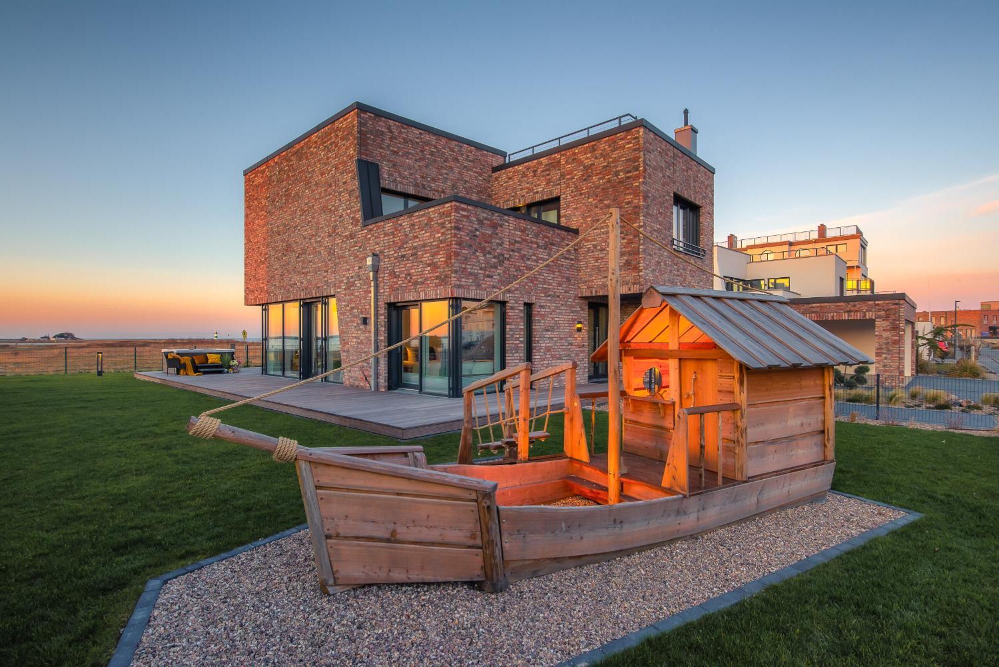Villa King Erste Lage, Dachterrasse, Meerblick, Carport, Kamin, Sauna, Terrasse, Aussenrolllaeden 奥尔本尼兹 外观 照片